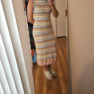 Sleeveless Pastel Stripe Knit Maxi Dress